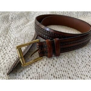 Men's Crook Horn Brown Braided Leather Belt, Sz 32-35